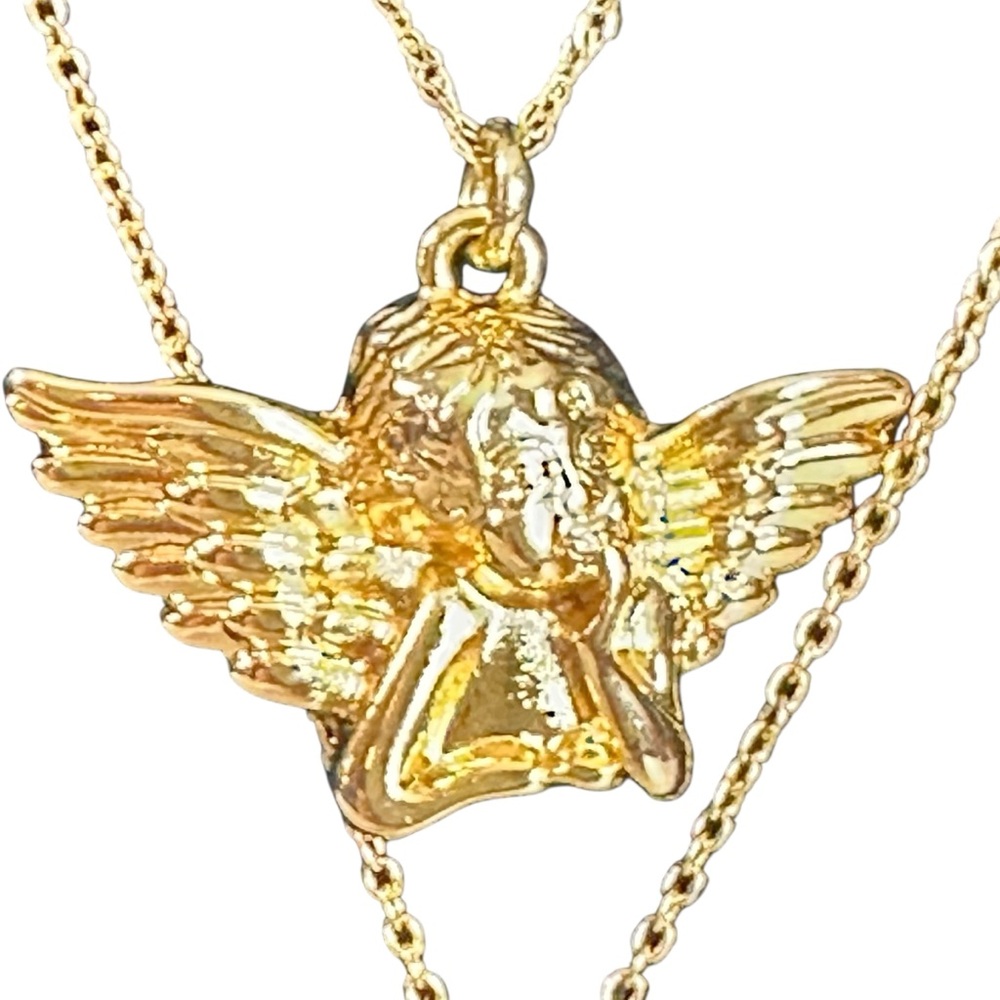 Free People Angels Only 14 K Gold Plated Layered Pendant Necklace / Black - Picture 5 of 5